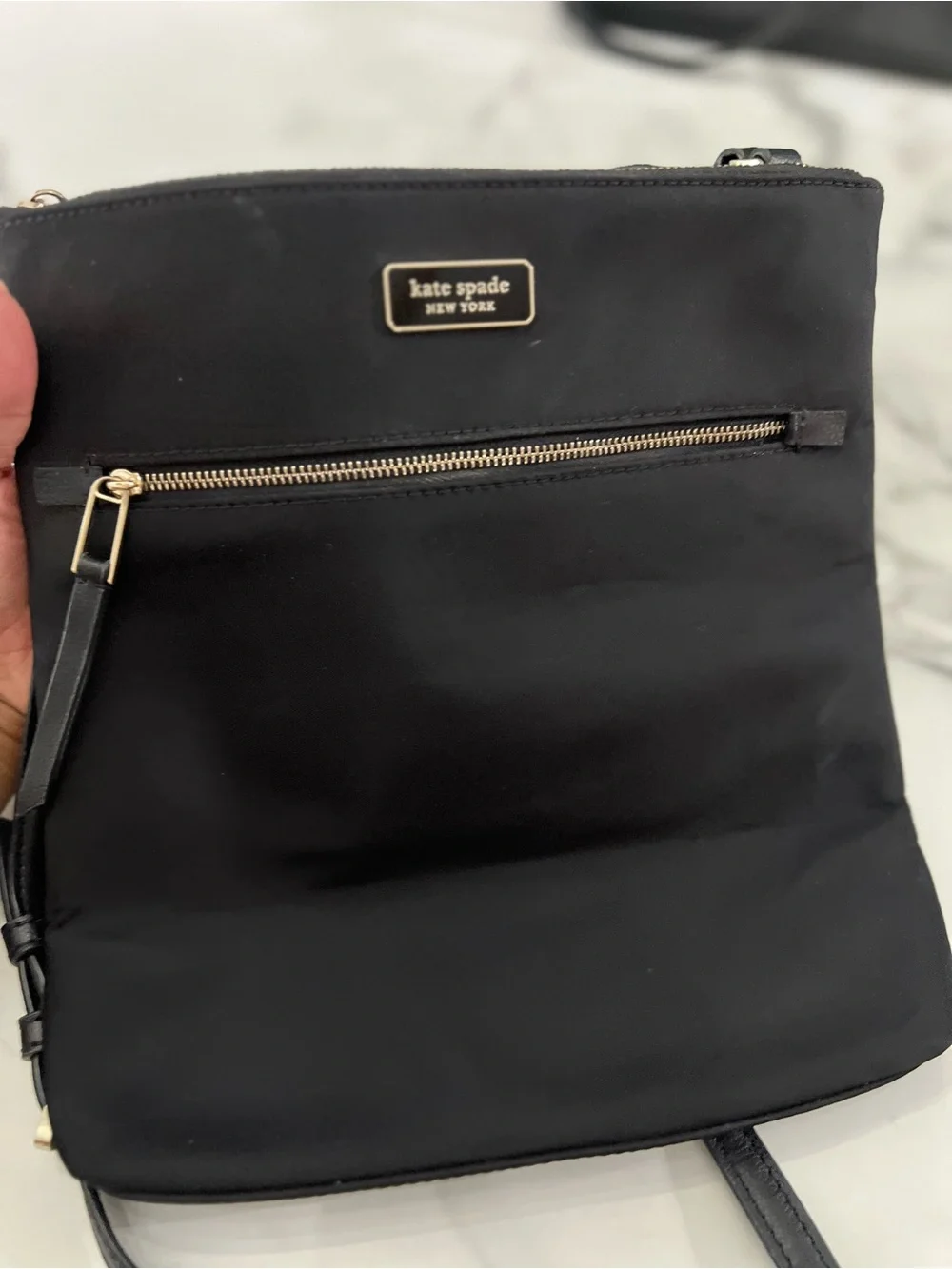 kate spade black nylon crossbody with gold hardware